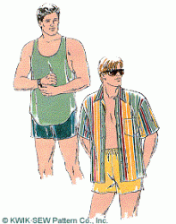 2417 KWIK SEW MR SWIM TRUNKS, SHIRT, TANK TOP PATTERN SM-XXL UNCUT